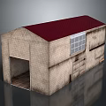 Brick Industrial Building with Red Roof Large Window and Garage Door Design
