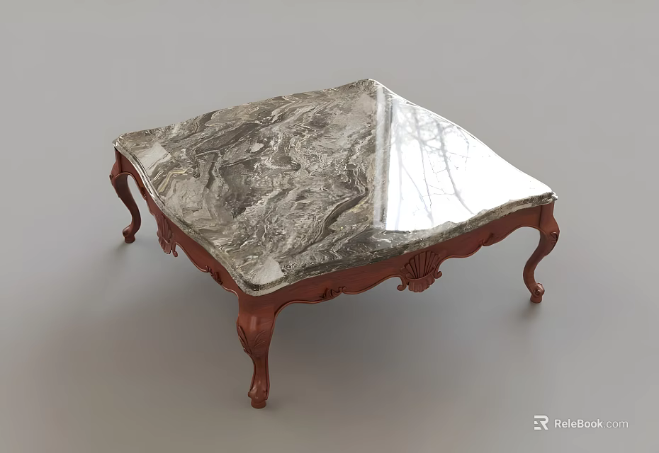 Elegant Classic Dining Table With Marble Texture Top And Wooden Carved Legs 3d model 