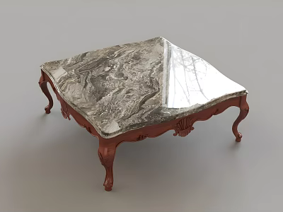 Elegant Classic Dining Table With Marble Texture Top And Wooden Carved Legs 3d model