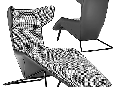 Modern Lounge Chair With Houndstooth Fabric Leather Armrests And Black Metal Frame 3d model