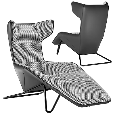 Modern Lounge Chair With Houndstooth Fabric Leather Armrests And Black Metal Frame 3d model