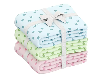 Star Patterned Stacked Towels Blue Green Pink Tied With Gray Ribbon And Bow 3d model