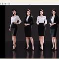 Five Professional Women Wearing White Shirts Black Skirts And High Heels Standing Against Black Background