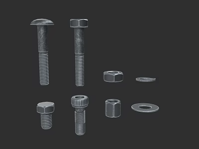 Essential Hardware Tools Featuring Hex Bolts Round Head Bolts Nuts and Washers 3d model