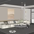 Modern Cream Style Sofa Coffee Table Combination Fabric Sofa Mother and Mother Coffee Table Pillow Decorative Painting Single Person Sofa 3d model