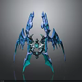 Futuristic Decorative Structure With Blue Teal Winged Design And Symmetric Patterns