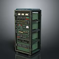 Industrial Green Metal Control Cabinet With Multiple Shelves Gauges And Drawers
