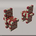 Cube Shaped Leisure Chairs With Orange White Checkered Pattern And Geometric Design 3d model