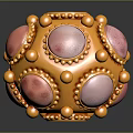 Gold Pink Spherical Decorative Clothing Accessory With Metallic Bulbous Dots And Ornate Edges
