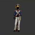 Traditional Historical Military Soldier Figure With Blue Uniform Red Accents And Rifle