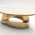 Luxurious Modern Golden Coffee Table With Oval Shaped Top And Sculptural Base