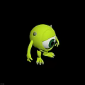 Green One Eyed Monster Movie Character With Friendly Appearance And Small Horns