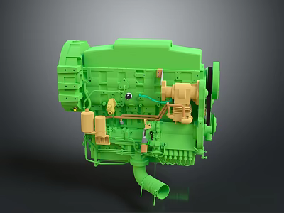 Green Engine With Yellow Components Detailed Mechanical Parts And Industrial Design 3d model