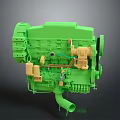 Green Engine With Yellow Components Detailed Mechanical Parts And Industrial Design