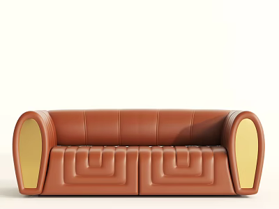 Modern Brown Two-Seater Sofa With Leather Upholstery And Yellow Accent Armrests 3d model
