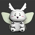 Cute White Cartoon Animal With Wings Antenna And Pink Cheeks Plush Figure On Black Surface