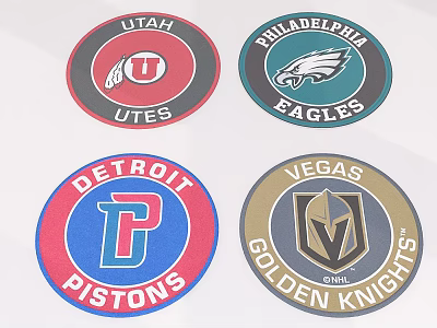Utah Utes Philadelphia Eagles Detroit Pistons and Vegas Golden Knights Team Logos Design 3d model