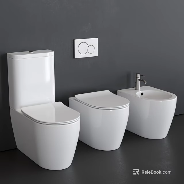 Modern White Toilets Sleek Design In Contemporary Bathroom With Bidet And Washbasin Faucet 3d model 