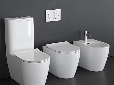 Modern White Toilets Sleek Design In Contemporary Bathroom With Bidet And Washbasin Faucet 3d model