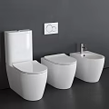 Modern White Toilets Sleek Design In Contemporary Bathroom With Bidet And Washbasin Faucet