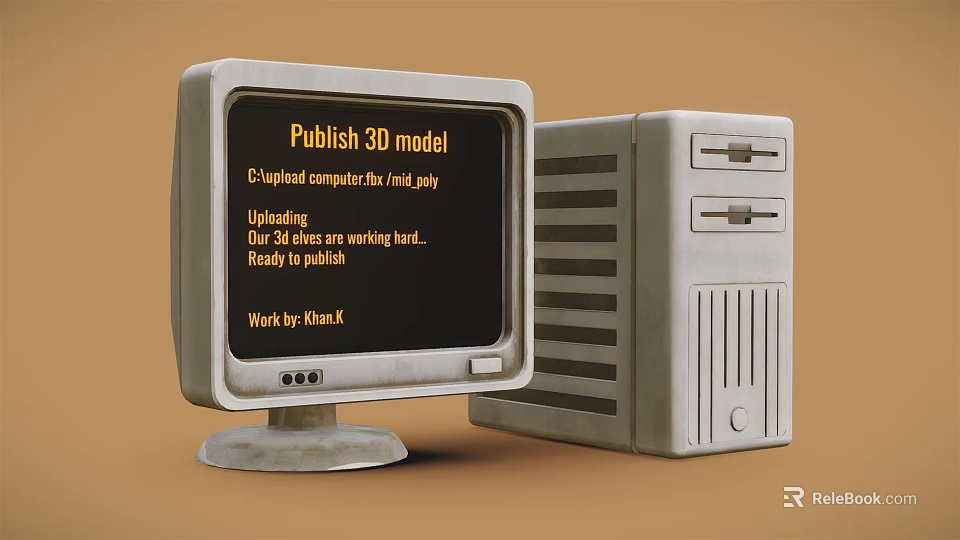 Vintage Desktop Computer With Monitor And Tower Case Displaying 3D Model Upload 3d model 