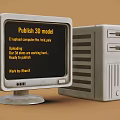 Vintage Desktop Computer With Monitor And Tower Case Displaying 3D Model Upload