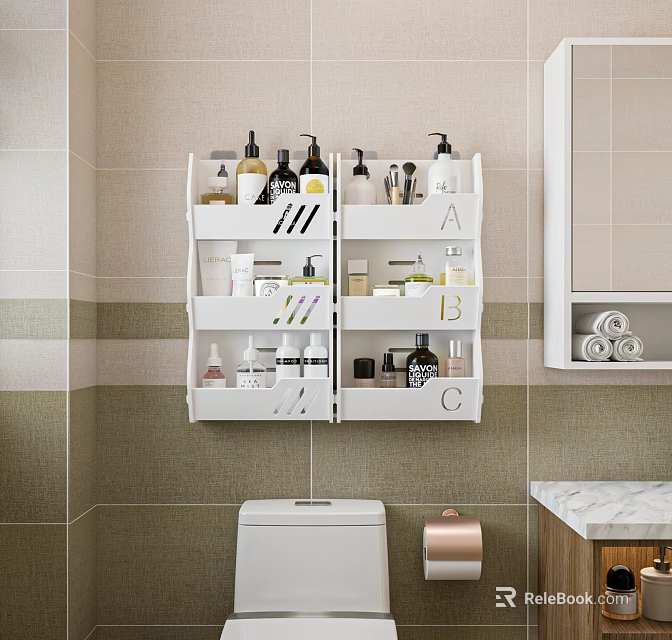 White Wall Mounted Bathroom Cabinet Shelf with Multiple Shelves for Toiletries 3d model 