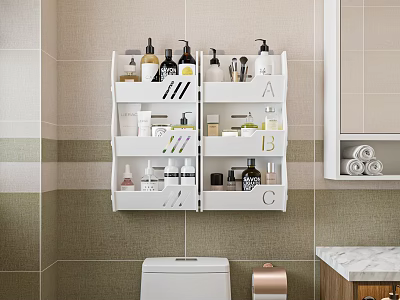 White Wall Mounted Bathroom Cabinet Shelf with Multiple Shelves for Toiletries 3d model