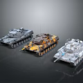 Three Military Tanks With Urban Desert And Snow Camouflage Designs