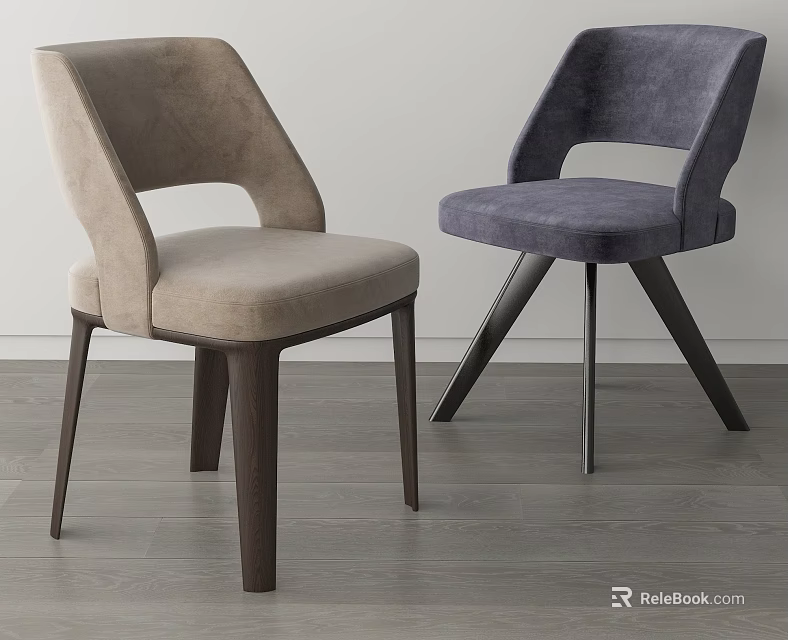 Modern Upholstered Dining Chairs Beige And Purple Fabric With Wooden Legs Curved Backrest Design 3d model 