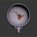 White Ceramic Cup With Lavender Rim Gold Trim Peony Patterns And Red Accents