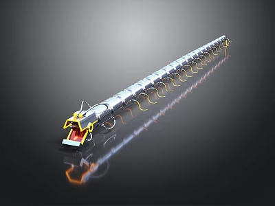 Long Silver Dragon 3D Model With Yellow Accents Red Head And Metallic Design 3d model