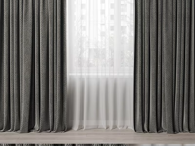 Gray Curtains With White Sheer Panels For Window In Modern Indoor Home 3d model