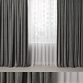 Gray Curtains With White Sheer Panels For Window In Modern Indoor Home