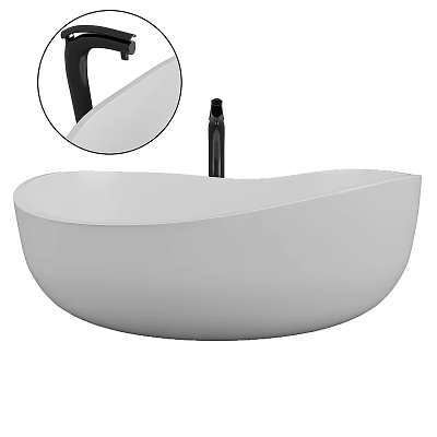 Sleek White Oval Modern Design Washbasin With Black Faucet For Bathroom Countertop 3d model