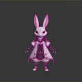 3D White Rabbit Character With Long Ears Red Eyes And Decorative Outfit