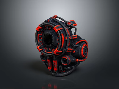 Sci-Fi Mechanical Device Featuring Black Red Circular Structure And Components 3d model