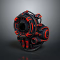 Sci-Fi Mechanical Device Featuring Black Red Circular Structure And Components