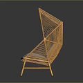 Modern Orange Rattan Leisure Chair With Curved Back And Gray Soft Cushion