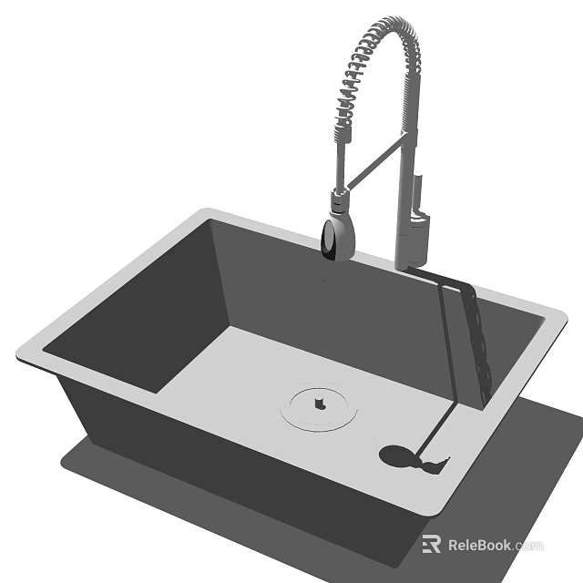 Stainless Steel Kitchen Sink With Pull Out Faucet And Built In Drain Drainer 3d model 