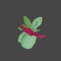 Cartoon Flower With Pink Petals Sharp Teeth And Green Leaves In Brown Pot