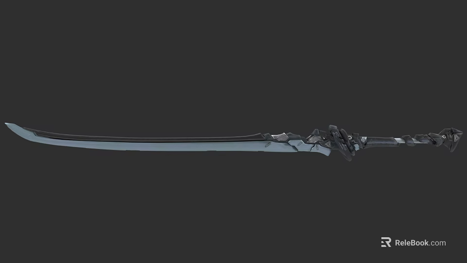 Long Metallic Sword With Intricate Decorative Hilt And Sharp Blade Design 3d model 