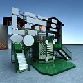 Outdoor Modern Photo Check-in Spot With Green Staircases Circular Decorations And Geometric Design