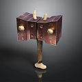 Symmetric Square Decorative Component With Purple Brown Panels Wooden Handle And White Protrusions