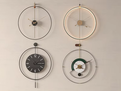 Stylish Modern Wall Clocks With Metal Frames And Unique Colorful Dial Designs 3d model