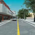 Road Facilities With Yellow Dividing Line Sidewalks Trees Buildings And Cars