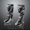 White And Gray Motorcycle Boots With Star Logo And Tall Shaft Design