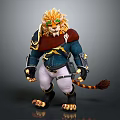 Lion Headed Mythical Warrior Character With Golden Mane Green Eyes And Tiger Tail