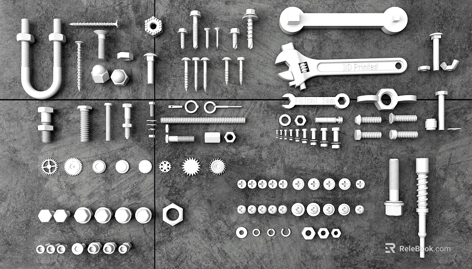 Hardware Tools Set Including Screws Wrenches Nuts Bolts Gears And Washers 3d model 