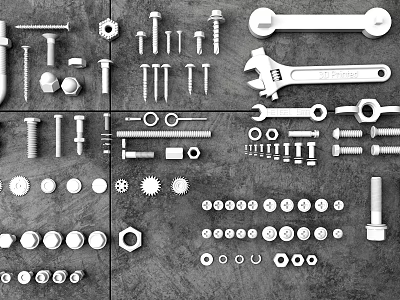Hardware Tools Set Including Screws Wrenches Nuts Bolts Gears And Washers 3d model Hardware Tools Set Including Screws Wrenches Nuts Bolts Gears And Washers 3d model
